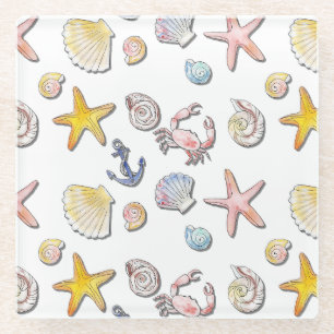 Simple Cute Beach Design Glass Coaster