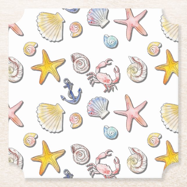 Simple Cute Beach Design  Paper Coaster (Front)