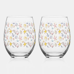 Simple Cute Beach Design Stemless Wine Glass