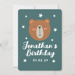 Simple Cute Bear Forest with Animals Birthday  Invitation