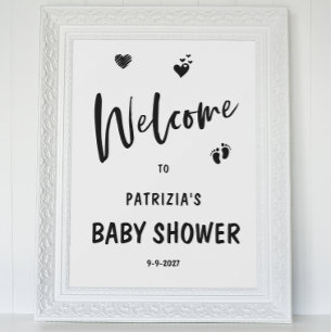 Simple Cute Black and White Welcome Baby Shower Poster