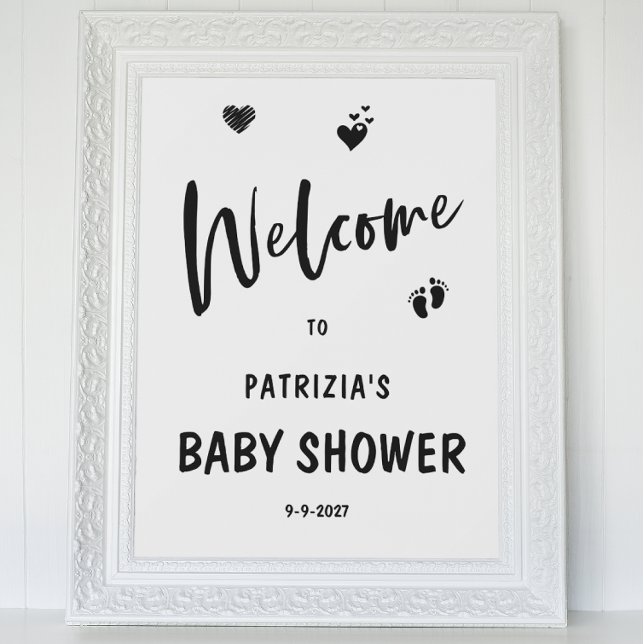 Simple Cute Black and White Welcome Baby Shower Poster (Creator Uploaded)