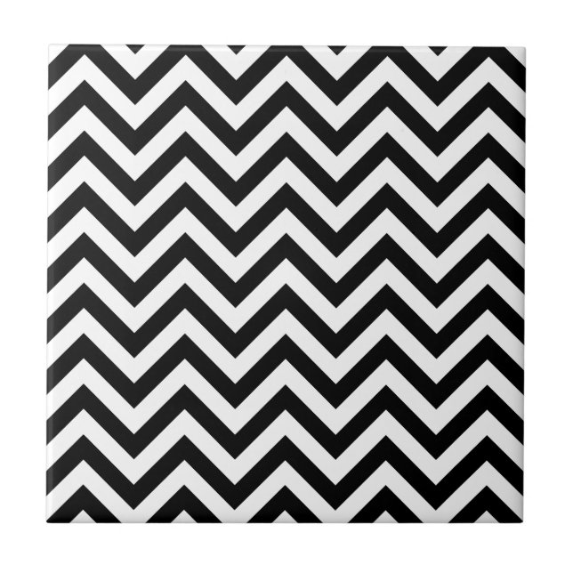 Simple Cute Black White Chevron Pattern Tile (Front)