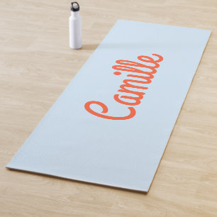 Simple Cute Blue and Orange Personalised Script Yoga Mat