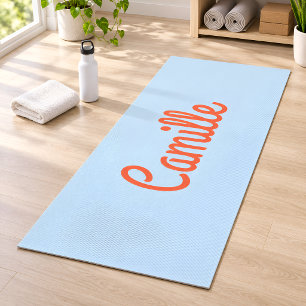 Simple Cute Blue and Orange Personalised Script Yoga Mat