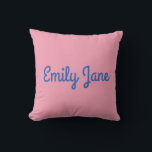 Simple Cute Blue and Pink Personalised Cushion<br><div class="desc">This personalised throw pillow features a soft pink background with a bold name in playful blue script, perfect for adding charm to a bed, couch, or reading nook. Whether it's for a child's room, dorm decor, or a thoughtful gift, this design blends sweetness and simplicity in a modern, cosy accent....</div>