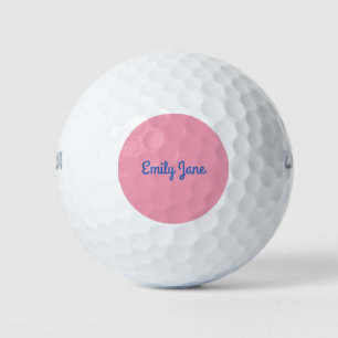 Simple Cute Blue and Pink Personalised Golf Balls