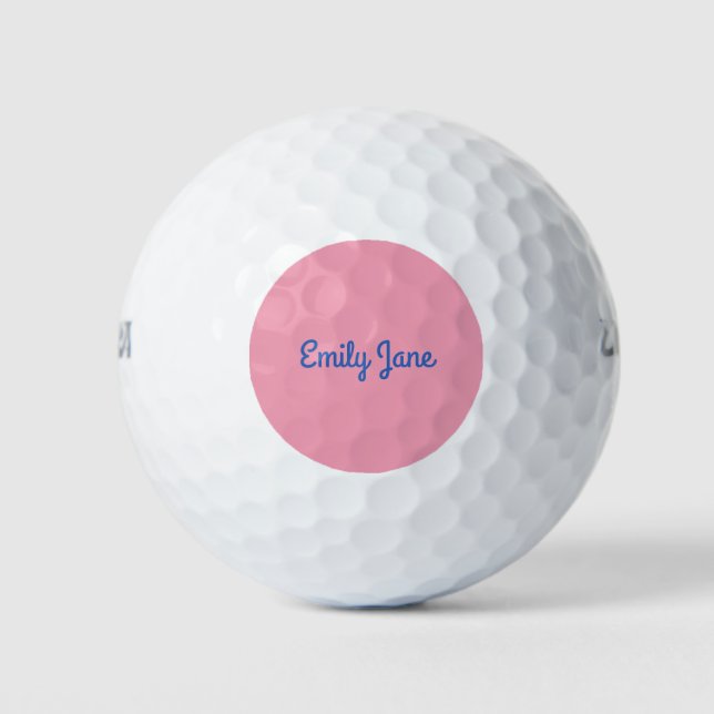 Simple Cute Blue and Pink Personalised Golf Balls (Front)