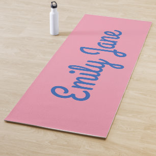 Simple Cute Blue and Pink Personalised Yoga Mat
