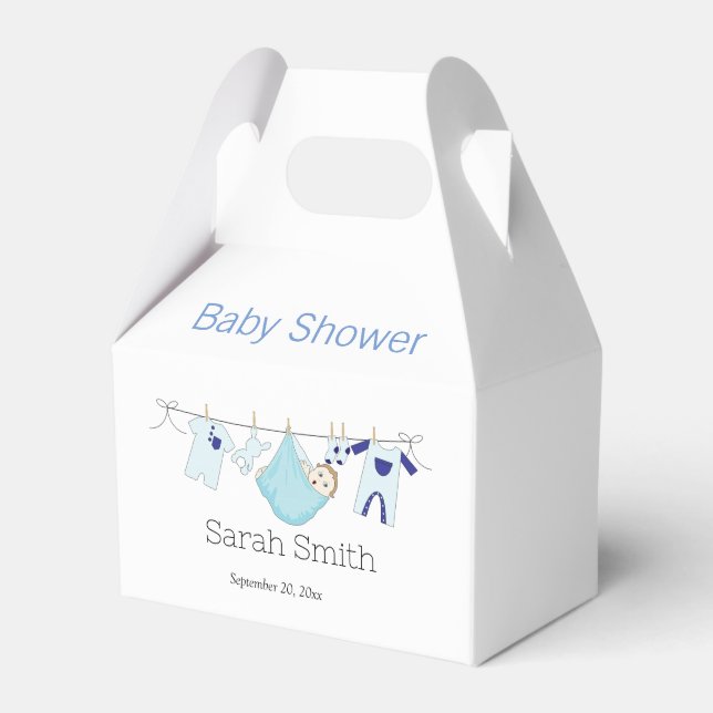 Simple Cute Blue Boy Clothesline Baby Shower    Favour Box (Front Side)