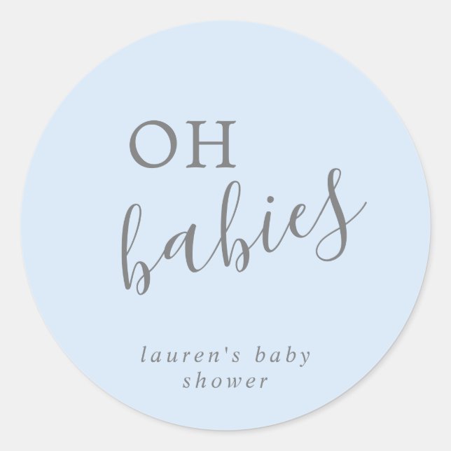 Simple Cute Blue Boy Twins Baby Shower Classic Round Sticker (Front)