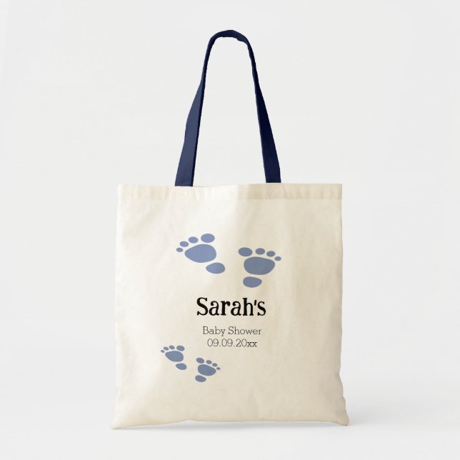 Simple Cute Blue Footprint Baby Shower  Tote Bag (Front)