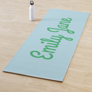 Simple Cute Blue Green Script Personalised Name Yoga Mat