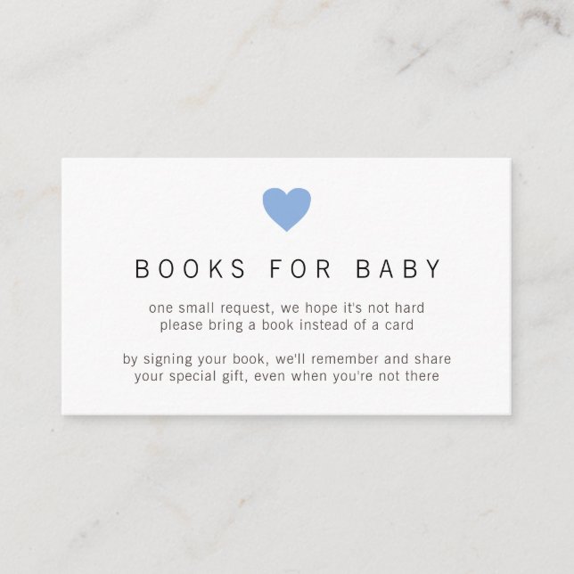 Simple Cute Blue Heart Boy Books for Baby Shower Enclosure Card (Front)