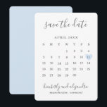 Simple Cute Blue Heart Calender Wedding Save The Date<br><div class="desc">Modern save the date card featuring a simple calendar in soft grey with the words, "Save the Date" and your names in an elegant handwriting font and a pastel blue heart surrounding your date, over a white background. The backside is a matching shade of blue. DESIGN TIP: For a column...</div>