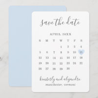 Simple Cute Blue Heart Calender Wedding