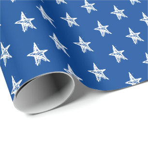 Simple cute blue white hand drown stars pattern wrapping paper