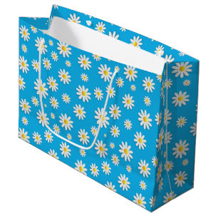 Simple Cute Blue with White Daisy Floral Pattern Large Gift Bag