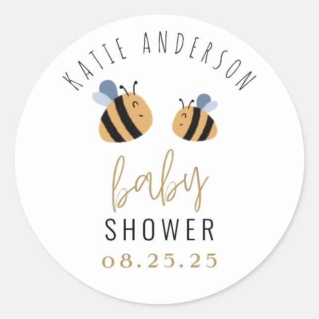 Simple Cute bumble bee baby shower Classic Round Sticker (Front)