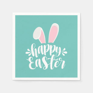 Simple Cute Bunny Ears Happy Easter   Paper Napkin
