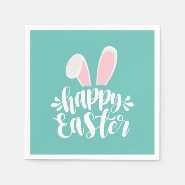 Simple Cute Bunny Ears Happy Easter | Paper Napkin (Front)