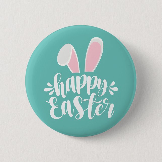 Simple Cute Bunny Ears Happy Easter | Pin Button (Front)