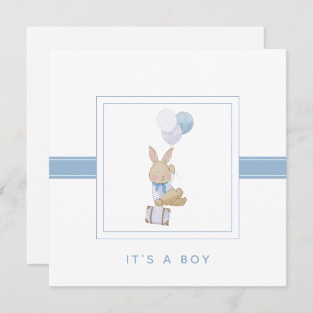 Simple Cute Bunny No Photo Newborn Boy Birth Announcement (Front/Back)