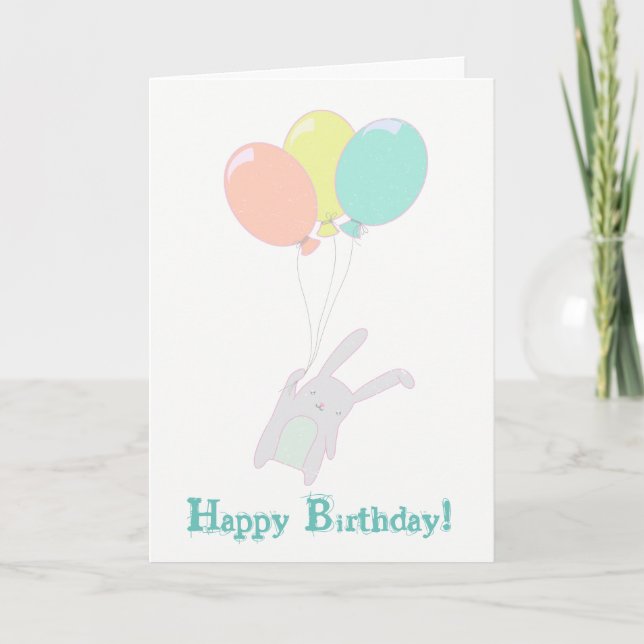 Simple cute bunny with ballons card (Front)