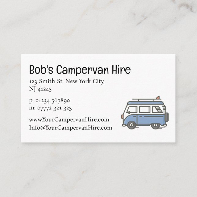 Simple Cute Campervan Hire Business Card (Front)