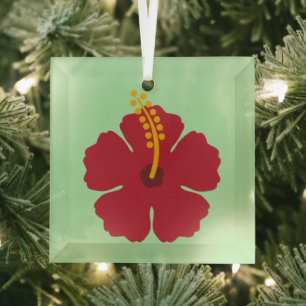 Simple Cute Cartoon Red Hibiscus Flower Glass Tree Decoration