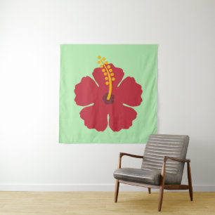 Simple Cute Cartoon Red Hibiscus Flower Tapestry