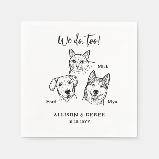 Simple Cute Cat Dog Pet Wedding Custom Napkin (Front)