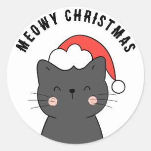 Simple Cute Cat Meowy Christmas Classic Round Sticker