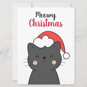 Simple Cute Cat Meowy Christmas  Holiday Card