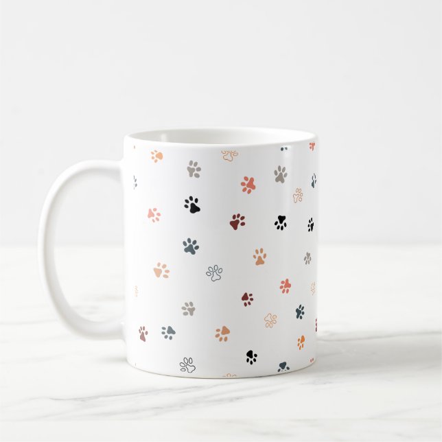 Simple Cute Cat Paws Print Pattern Multicolor Coffee Mug (Left)