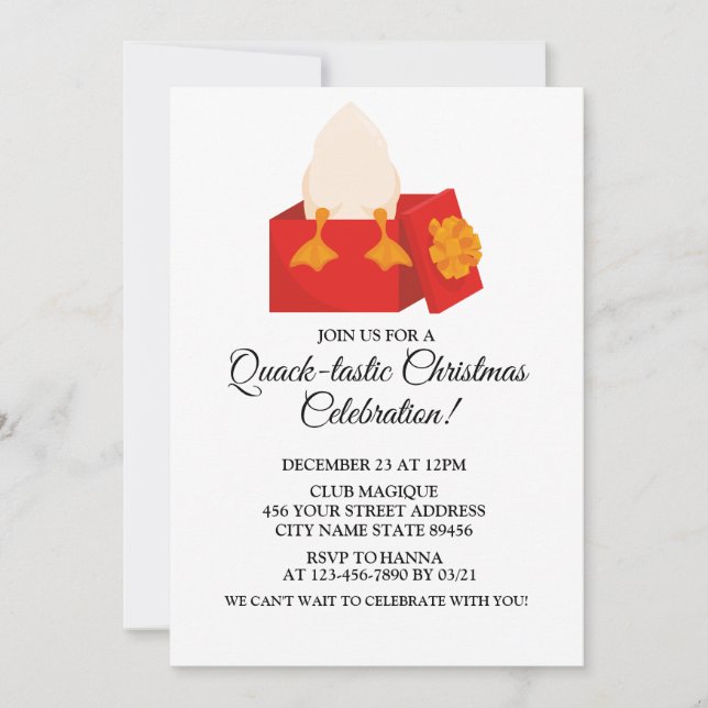 Simple cute Christmas Duck in box cute funny Invitation (Front)