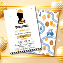 Simple cute construction truck kids 1st birthday