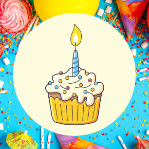 Simple Cute Cupcake Birthday  Classic Round Sticker