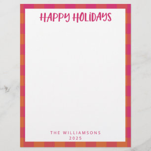 Simple Cute Custom Pink Plaid Holiday Stationery  Custom Letterhead