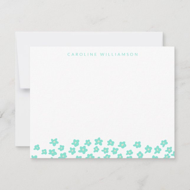 Simple Cute Ditsy Flowers in Mint Personalised  Card (Front)