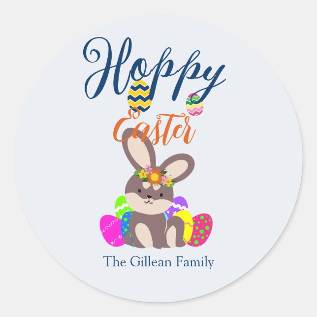 simple cute easter bunny Happy Easter family Classic Round Sticker (Front)