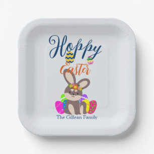simple cute easter bunny Happy Easter family Paper Plate