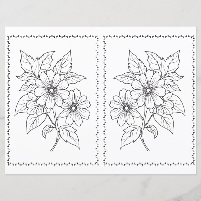 Simple Cute Elegant Floral Colouring Page  (Front)
