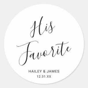 Simple Cute Elegant His Favourite Modern Wedding Classic Round Sticker