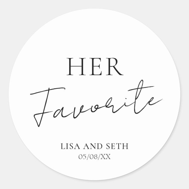 Simple Cute Elegant Modern Her Favourite Wedding Classic Round Sticker (Front)