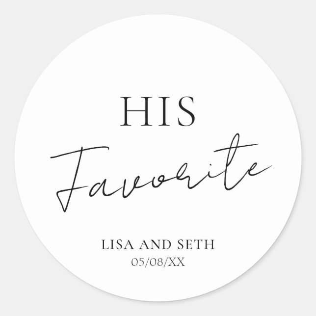 Simple Cute Elegant Modern His Favourite Wedding Classic Round Sticker (Front)
