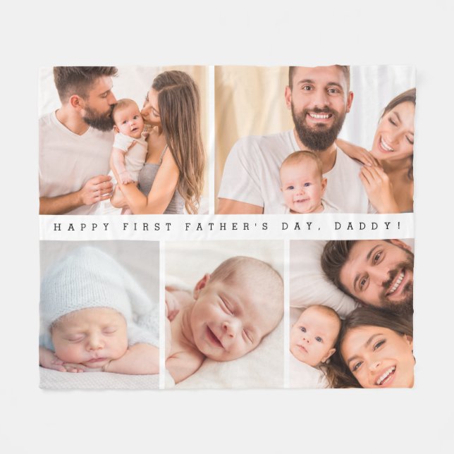 Simple Cute First father's day daddy photo collage Fleece Blanket (Front (Horizontal))