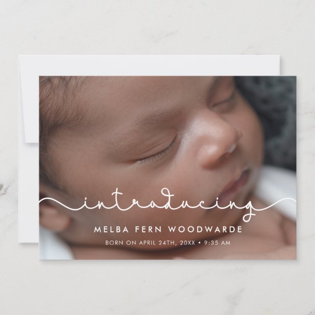 Simple cute font Introducing baby photo Announcement (Front)