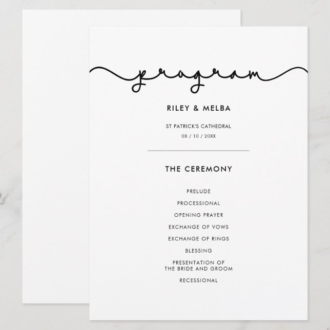 Simple cute font wedding program programme (Front/Back)