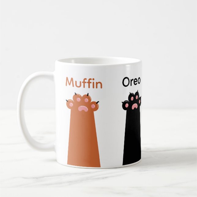 Simple Cute Four Cat Paws Name Custom White Coffee Mug (Left)